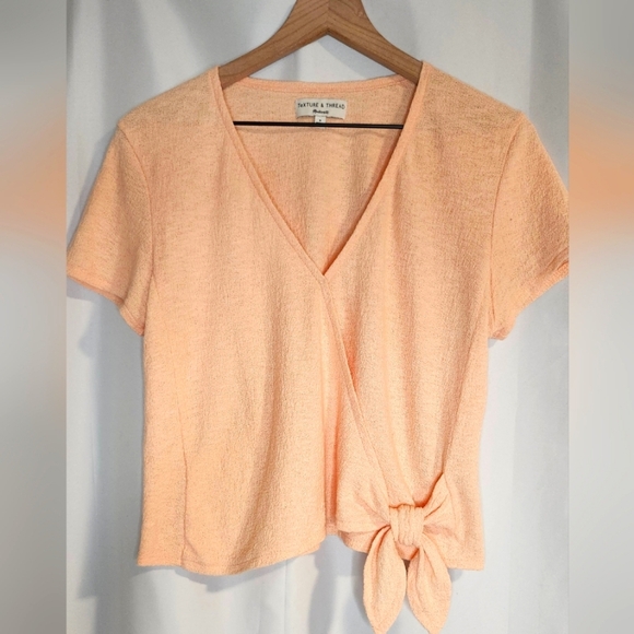 Madewell Top Women's Size Small Texture & Thread Wrap Tie Top Light Orange Gauzy - Picture 1 of 7
